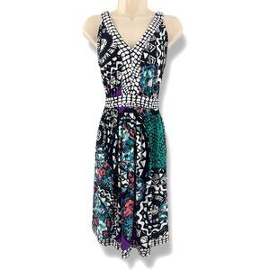 Roz & Ali Abstract Medallion Print V-Neck Dress w/Tie Size 12 Summer Wedding